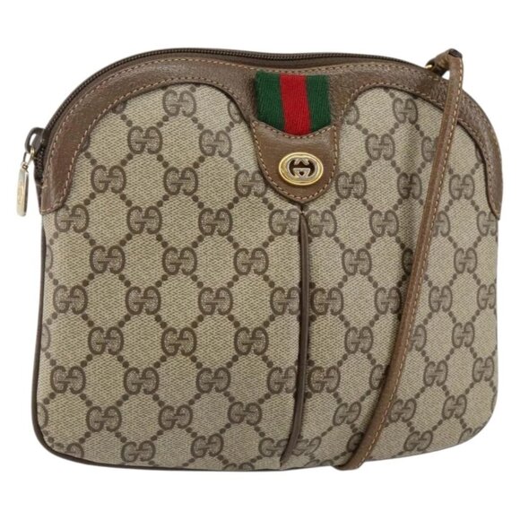 GUCCI GG Supreme Web Sherry Line Shoulder Bag PVC Beige 904 02 047 Auth hk2990